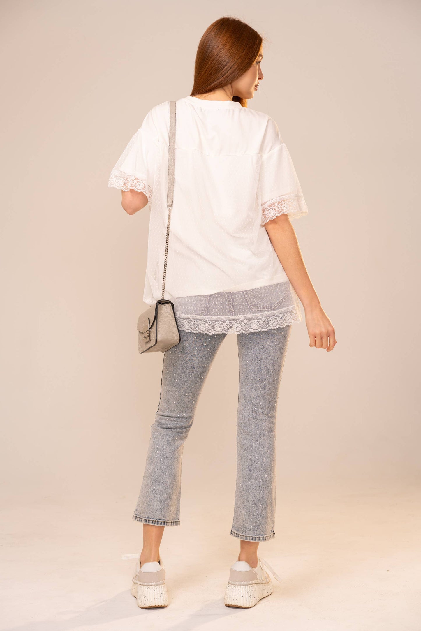 Horse Print Mesh Lace Trim T-Shirt