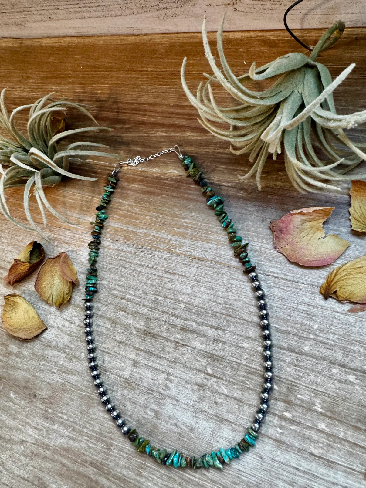 Sterling Silver Pearl & Turquoise
Necklace - 16" + Extender