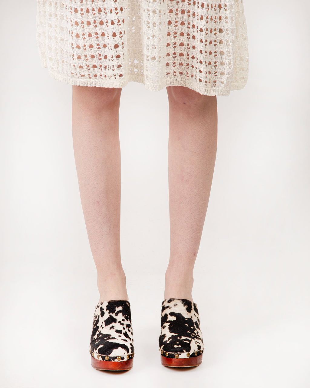 CARLOTTA TRAIL CLOGS BLACK AND WHITE COWHIDE