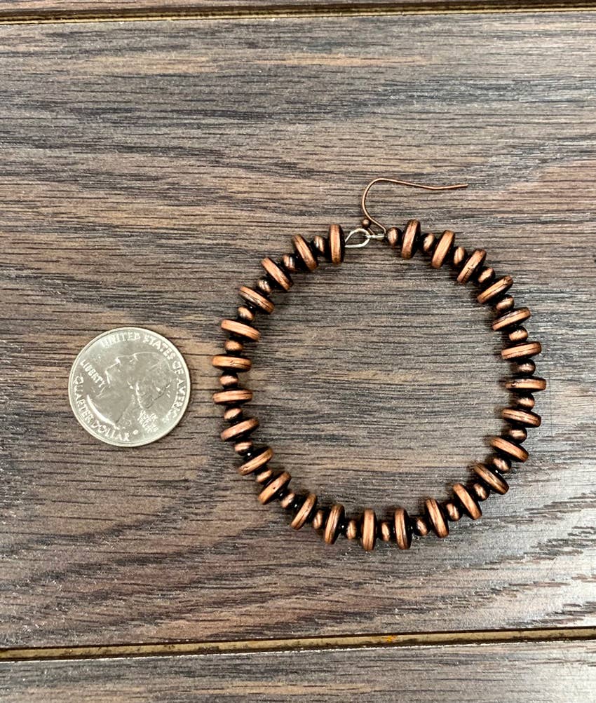 Bellaire Handmade Rondelle Copper Navajo Bead Hoop Earrings