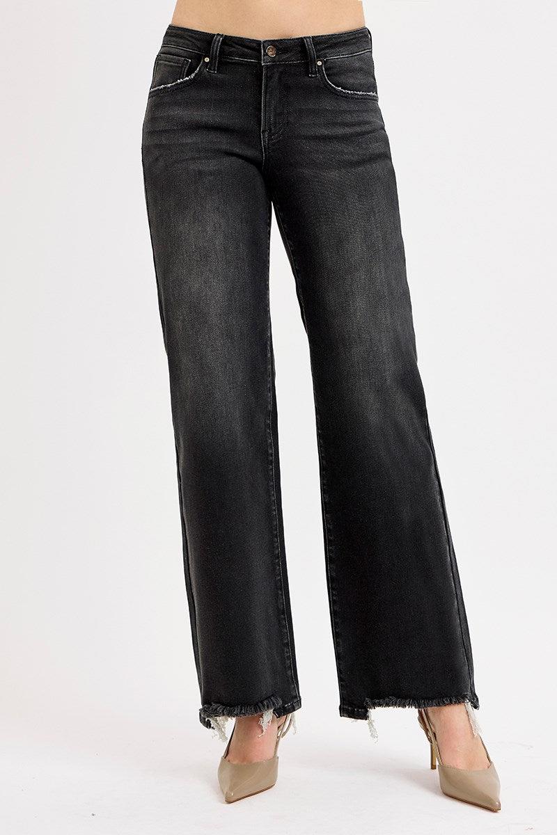RISEN LOW RISE WIDE LEG JEANS