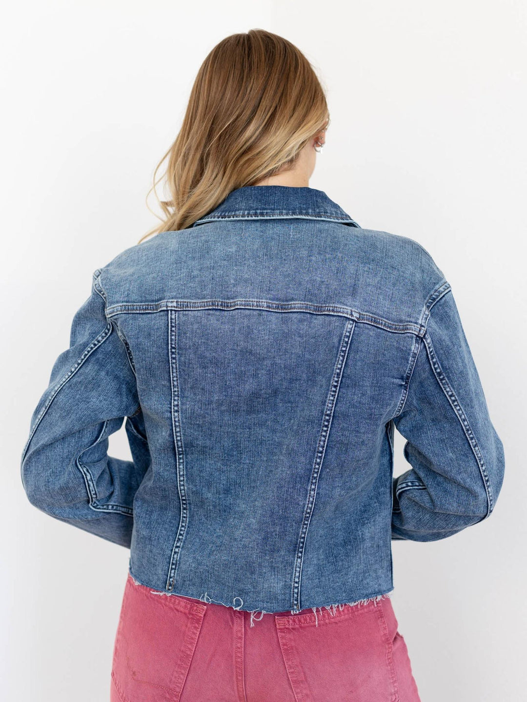 Denim Frayed Hem Utility Jacket