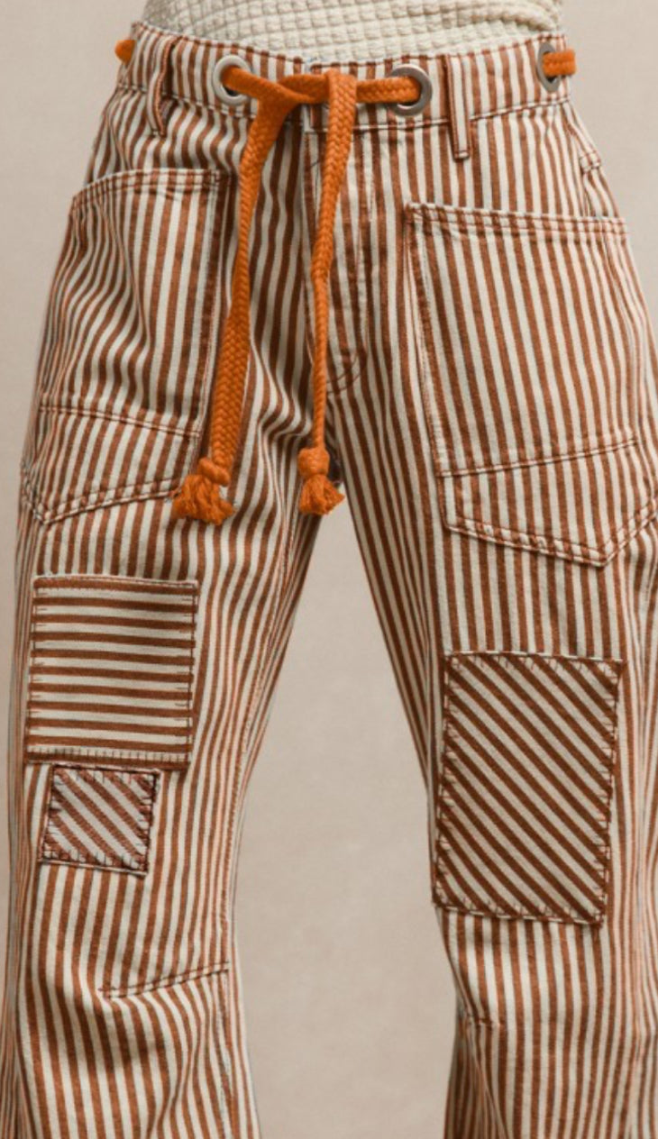 Striped Twill Barrel Pants