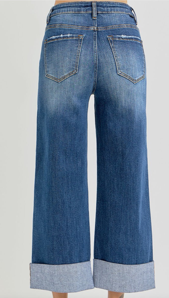 High Rise-Ankle Wide Cuffed Jeans