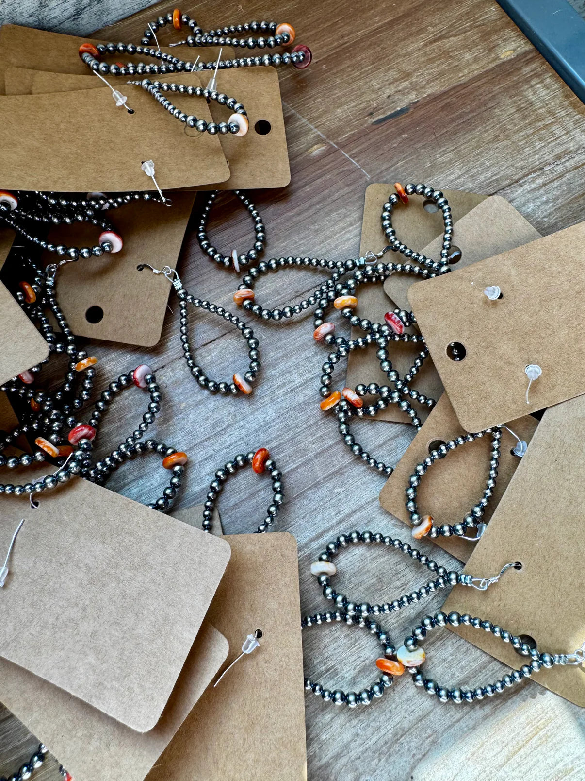 Teardrop Earrings - Sterling Silver with Spiny Oyster Center