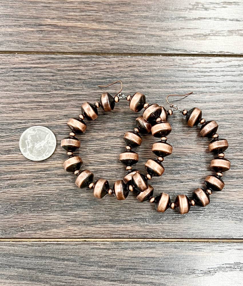 Bellville Handmade Copper Navajo Bead Hoop Earrings