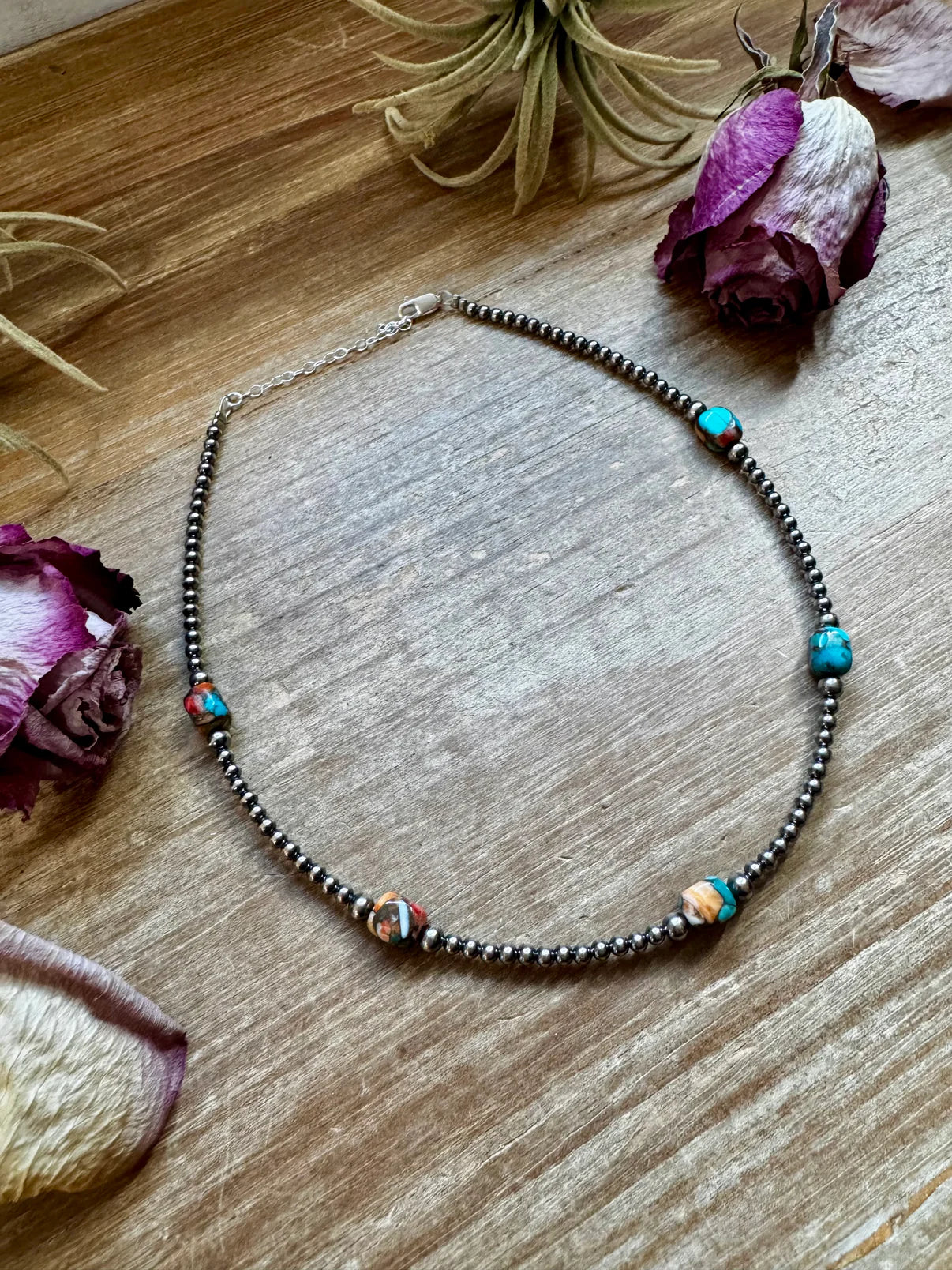 Mixed Turquoise & Spiny Oyster Necklace - 3mm Sterling Silver
Pearls