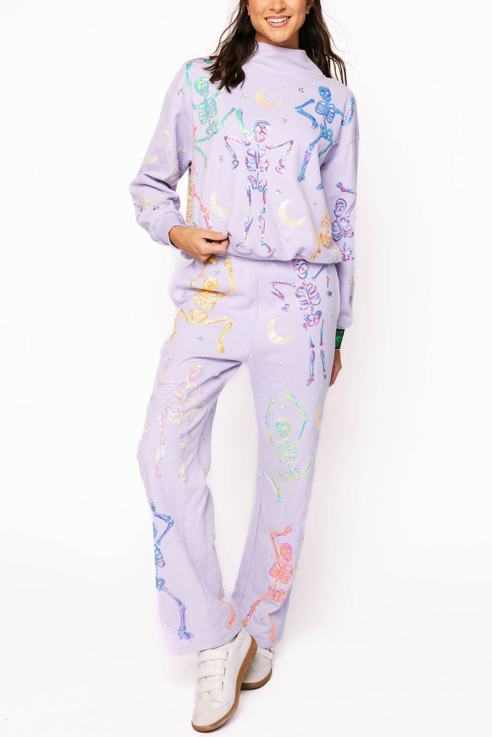 Queen Of Sparkles Lavender Multi Dancing Skeleton Mock Neck Sweatshirt OR Sweatpant