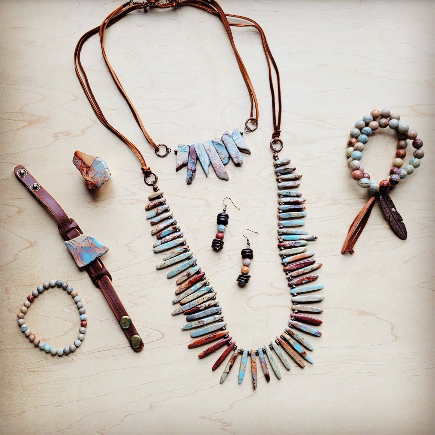 **Aqua Terra and Wood Drop Earrings 225d