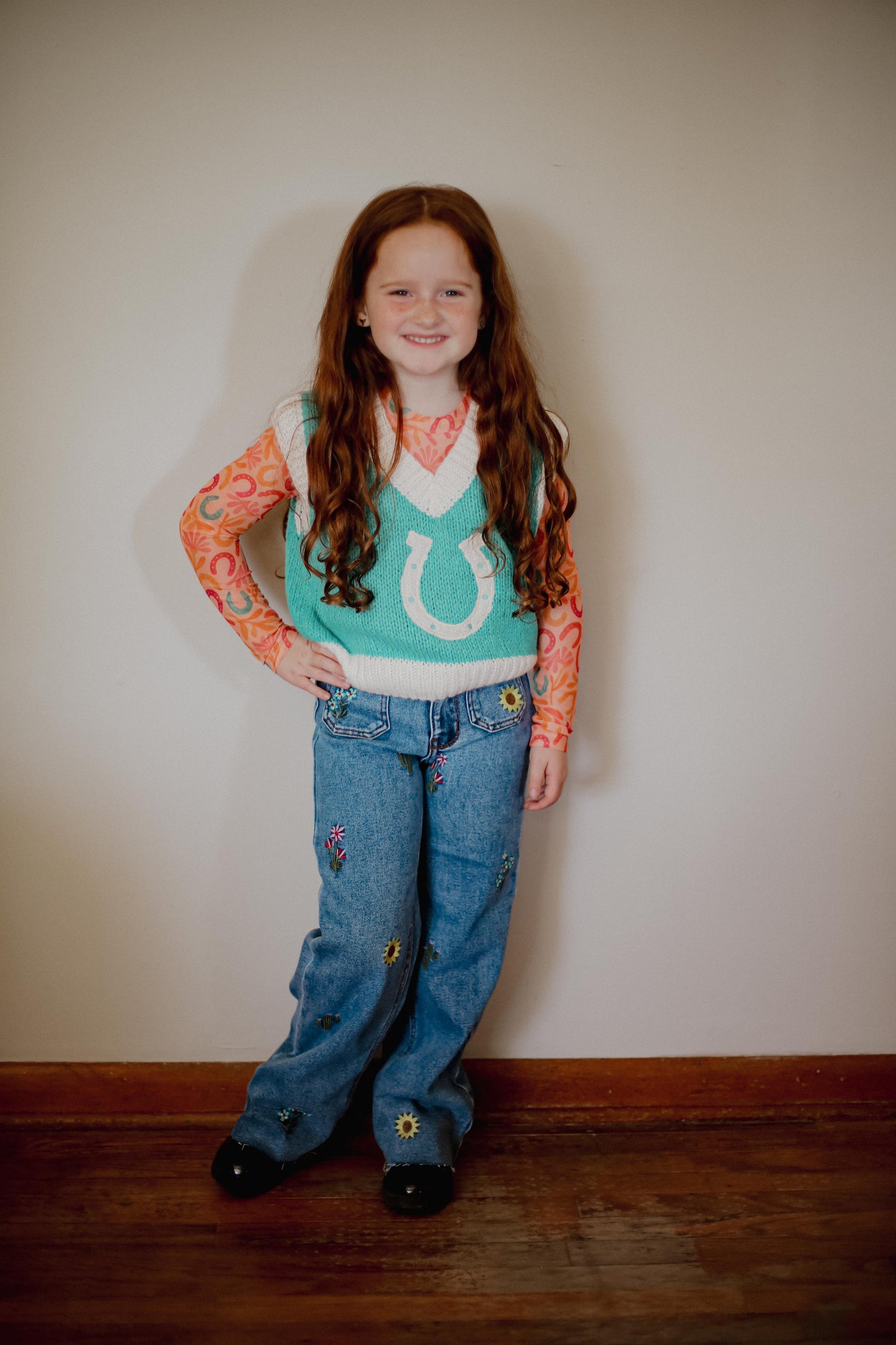 Orange Horseshoe - Girls Mesh Top
