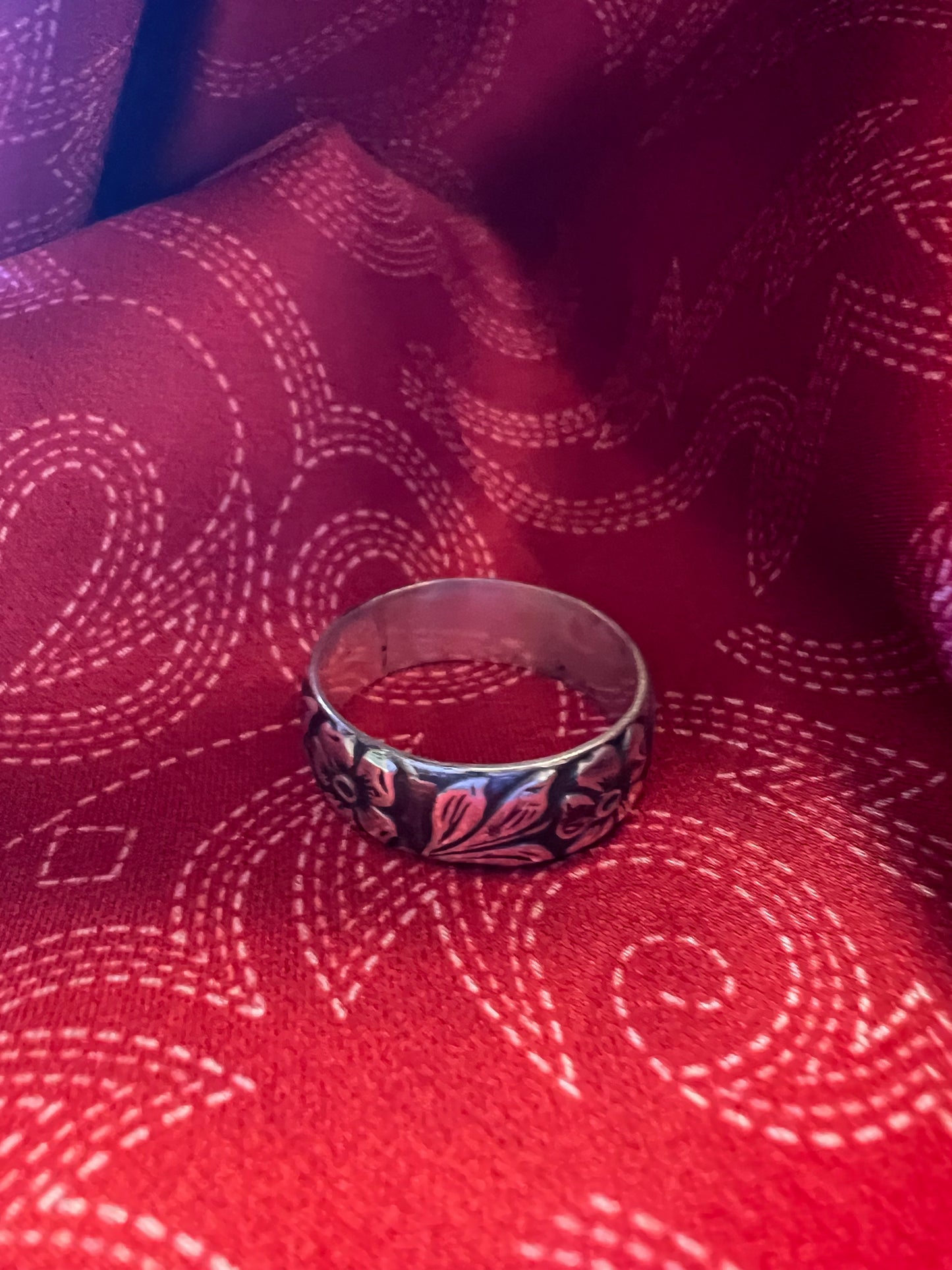 Floral Engraved Sterling Silver Ring