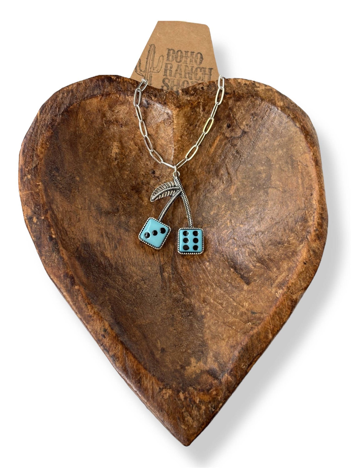 Western Style Cherry Dice Pendant Necklace