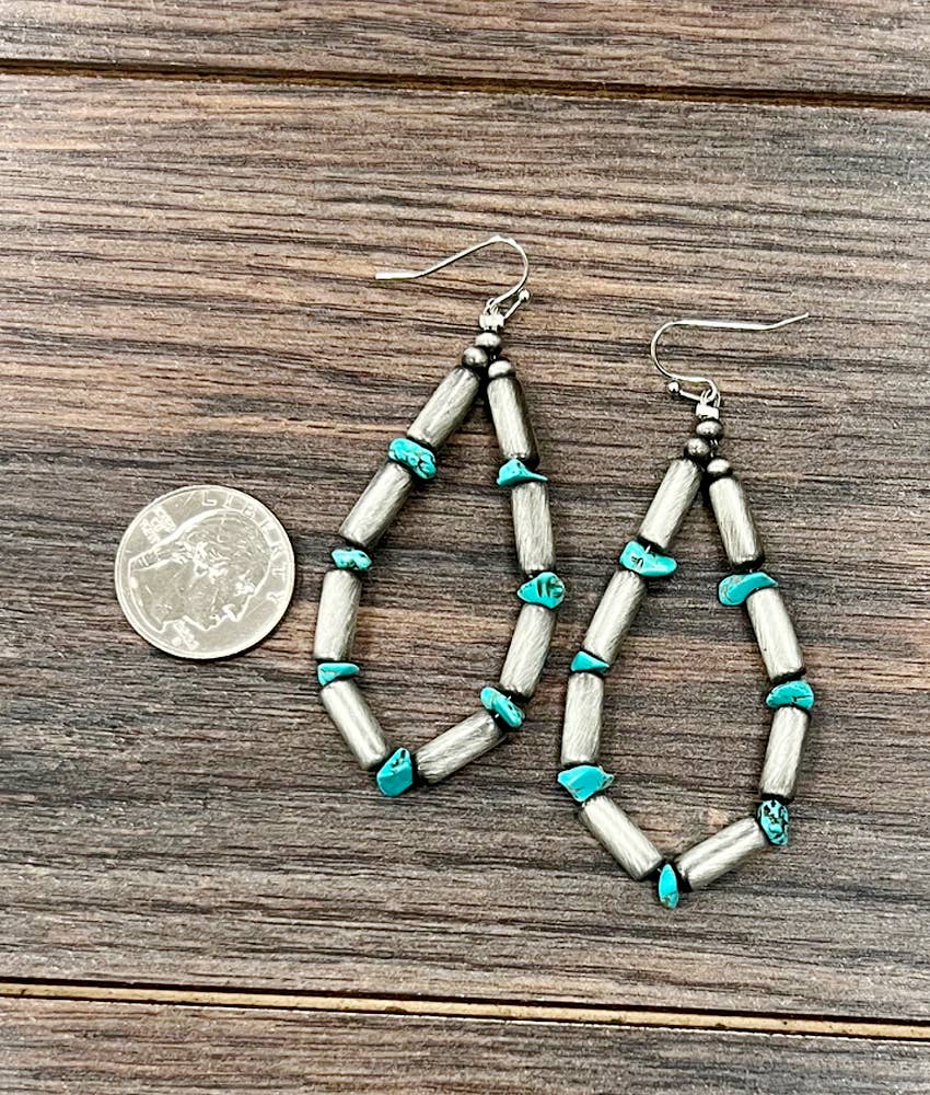 726416, Handmade Cylindrical Navajo Turquoise Earrings
