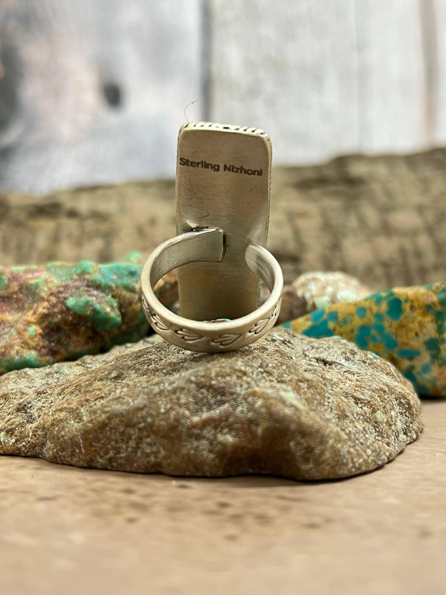 Handmade Sterling Silver Cotton Candy Turquoise Adjustable Ring with Signed Nizhoni