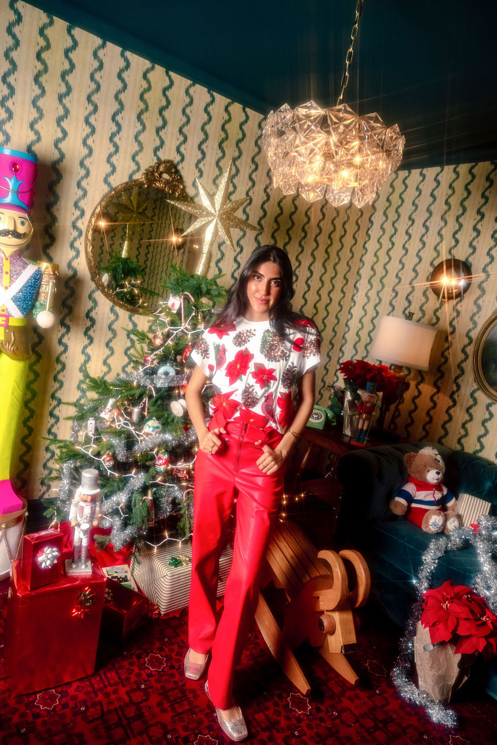 Queen Of Sparkles Poinsettia and Pine Cone Tee