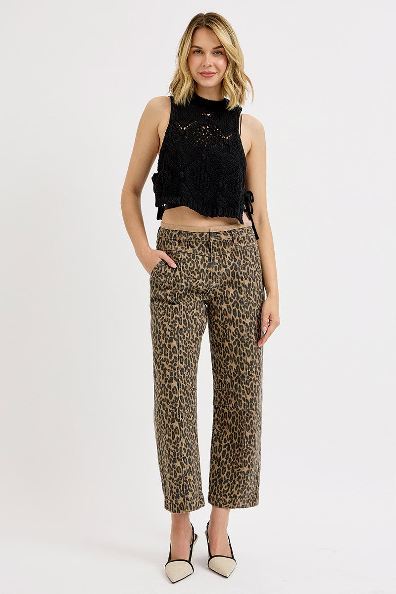 Risen Leopard Mid Rise Crop Pants