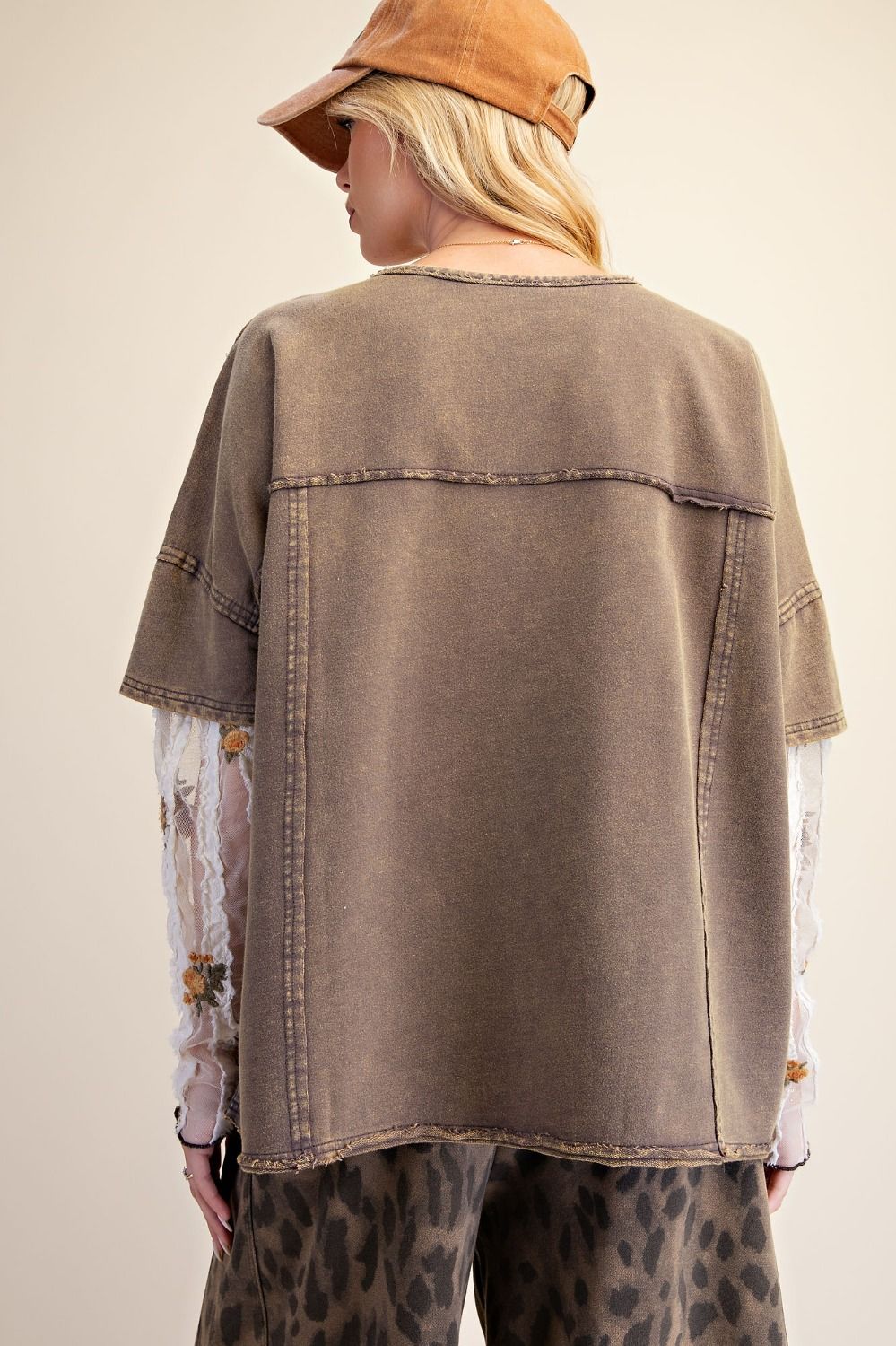 PEACE PATCH FRONT WASHED KNIT TOP - Plus Size