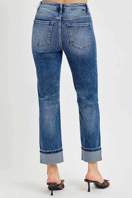 Risen Cropped Straight Cuffed Jeans