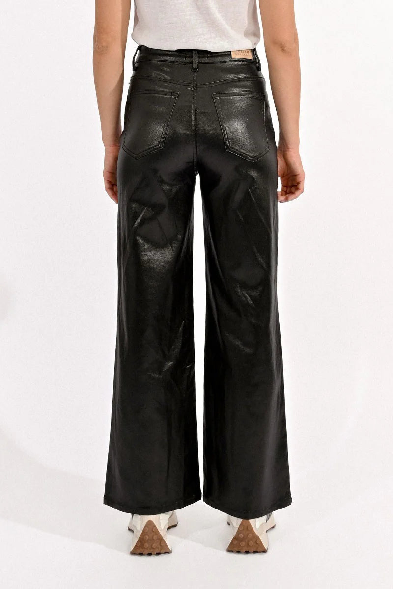 COATED PANTS, WIDE WITH HIGH WAIST