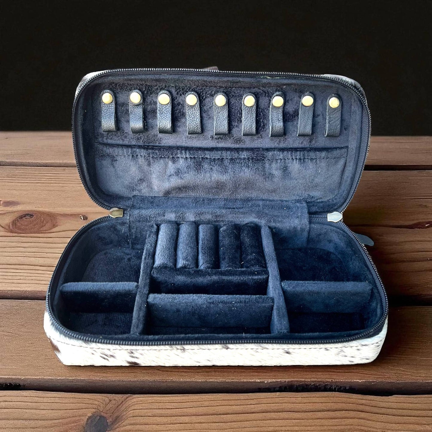 Checker tooled leather & cowhide jewelry box