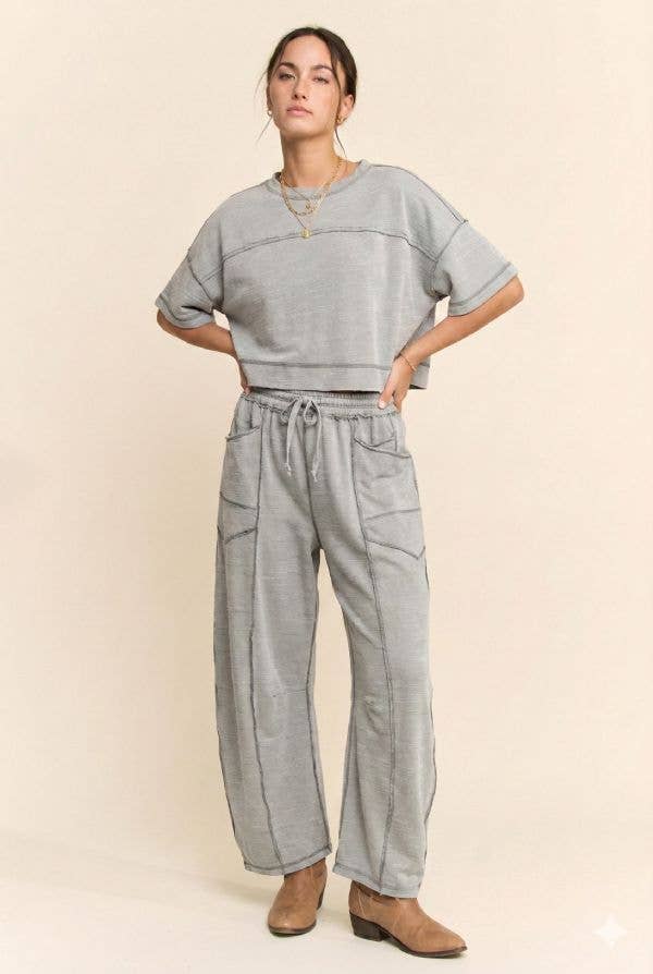 MINERAL WASHED EXPOSED BARREL PANTS SET