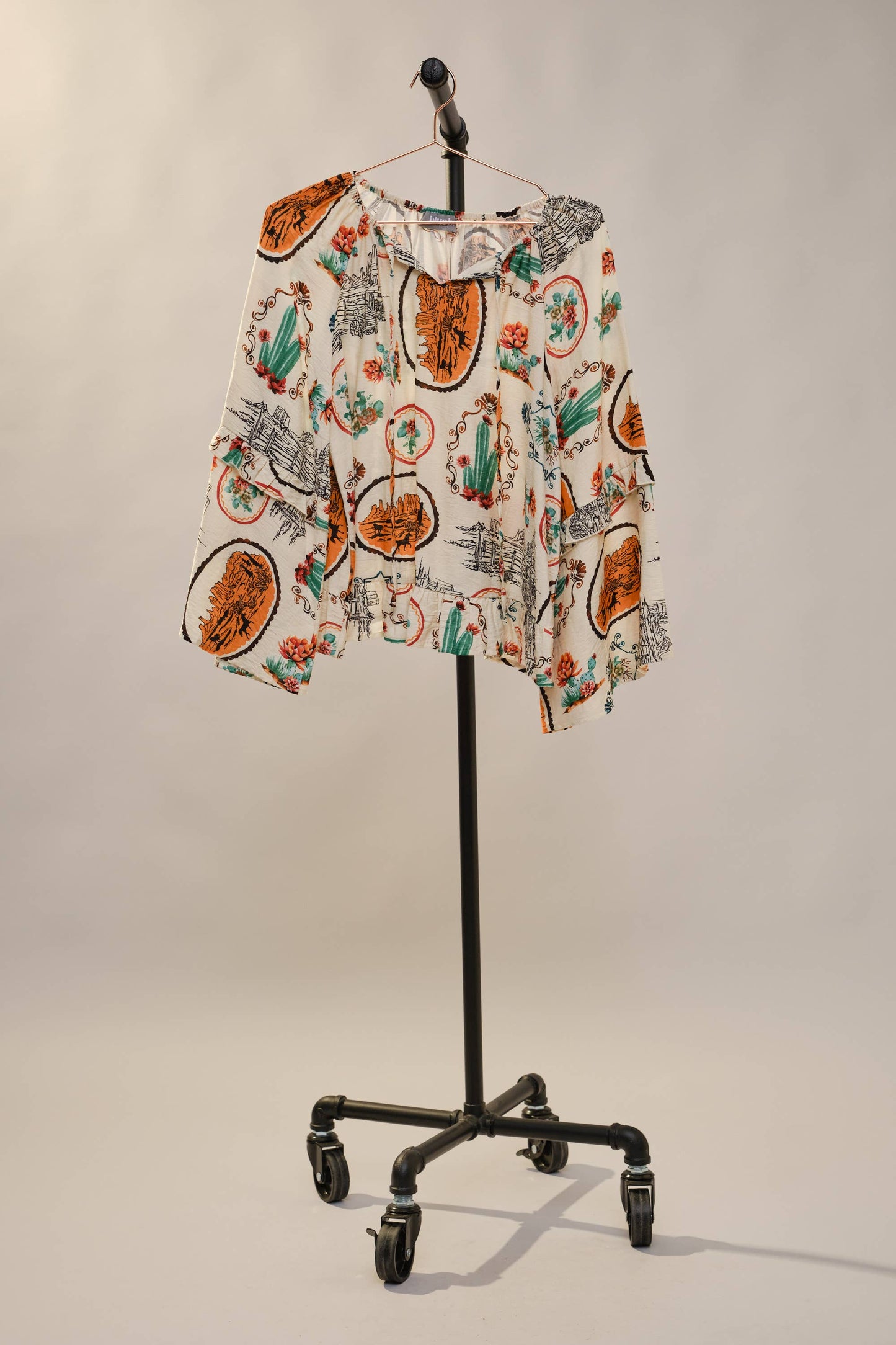 Western Print Peasant Blouse