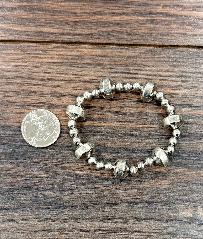 Western Silver-tone Bead Stretch Bracelet