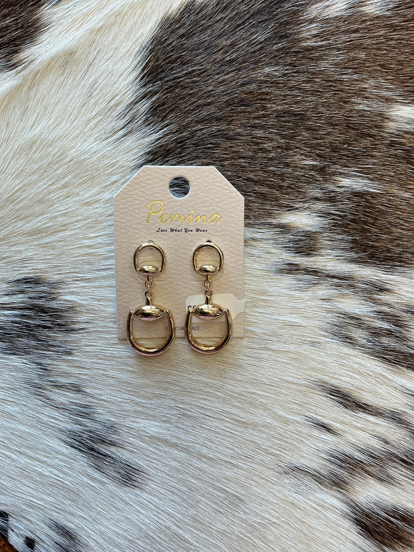 Gold Horse Bit 1" Stud Earring