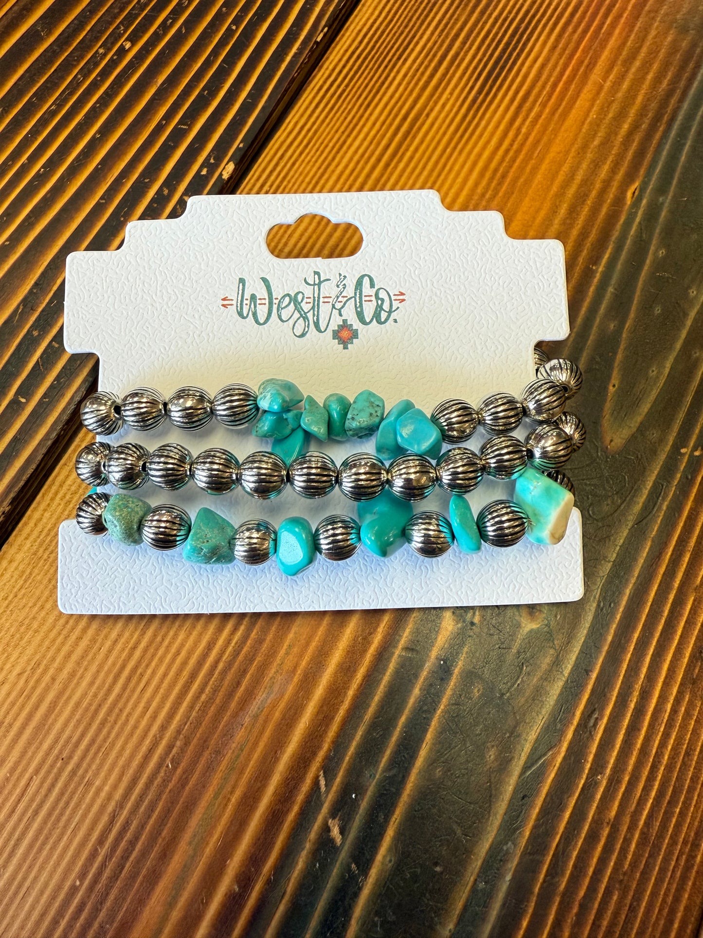 3 Strand Turquoise & Melon Stretch Bracelet