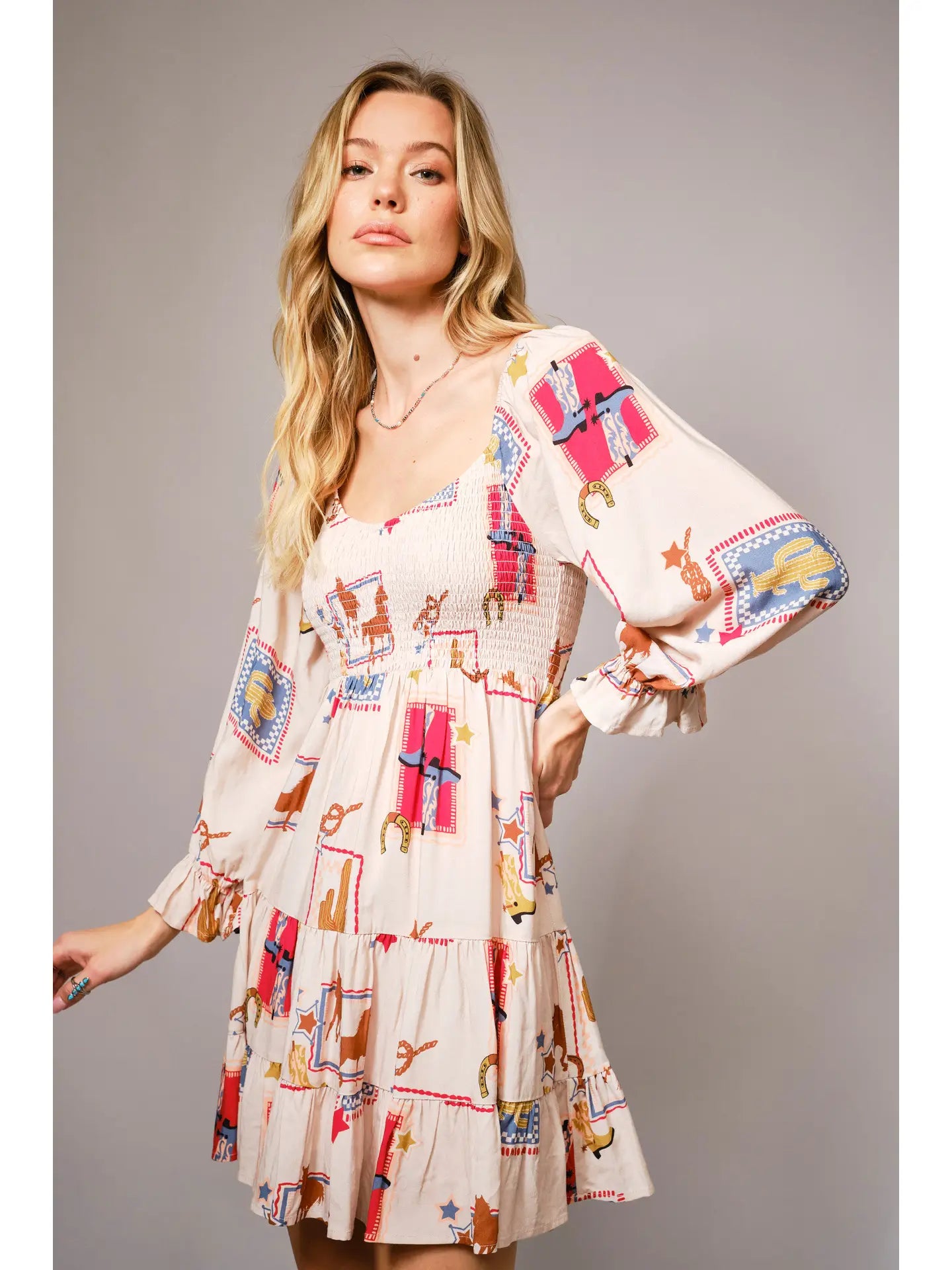 Western Smocked Mini Dress