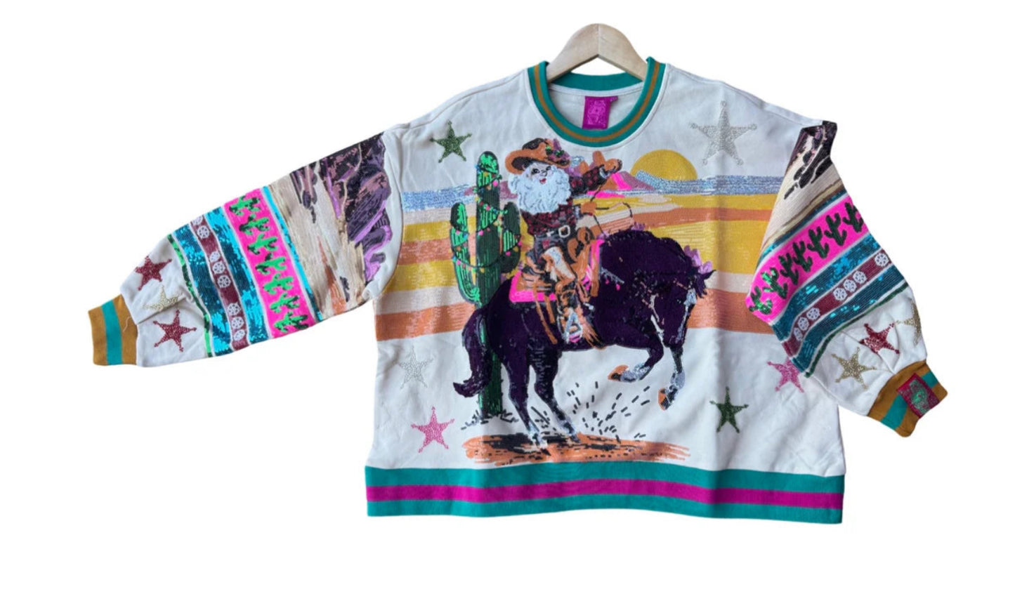 Queen Of Sparkles Vintage Santa Pullover