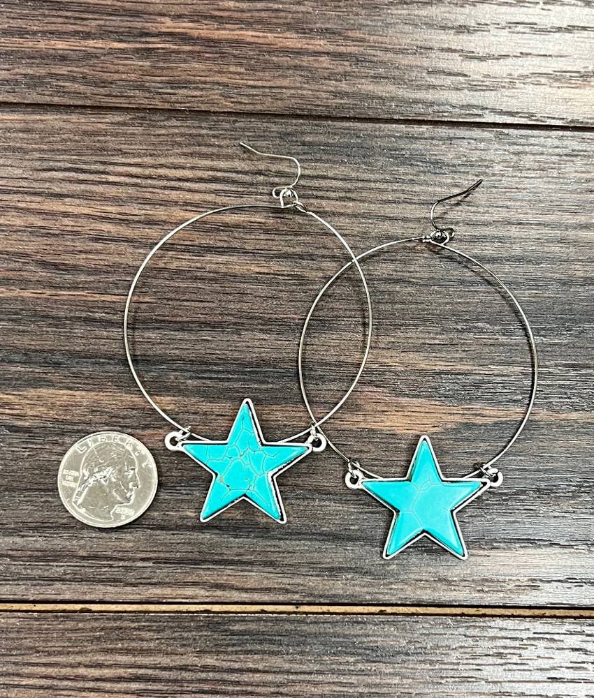 Oak Ridge Western Turquoise Star Hoop Earrings