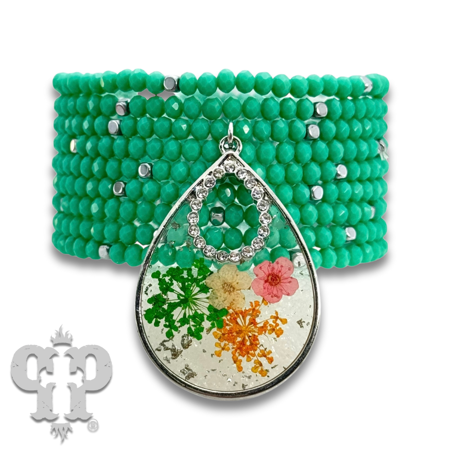 Pressed flower charm bracelet