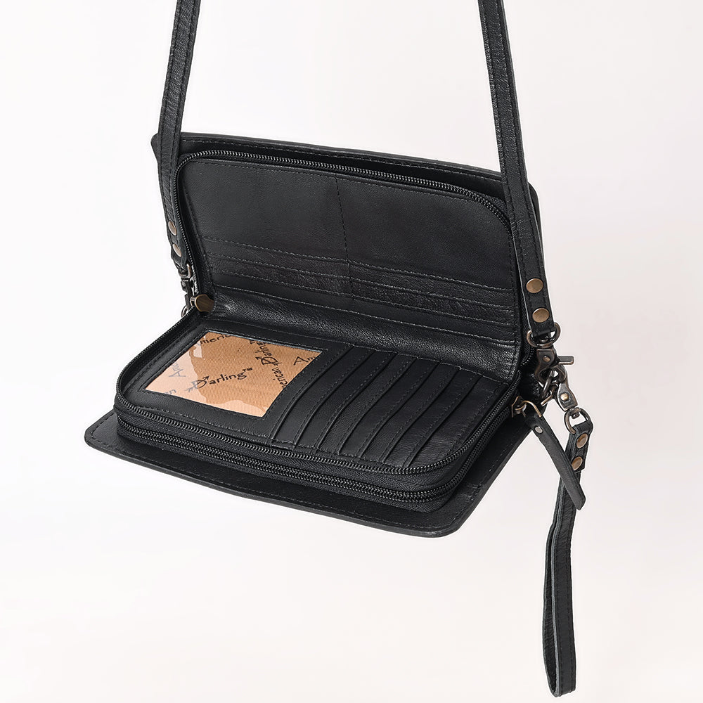 Handcrafted Western Leather Organizer Bag Floral Tooled Panel