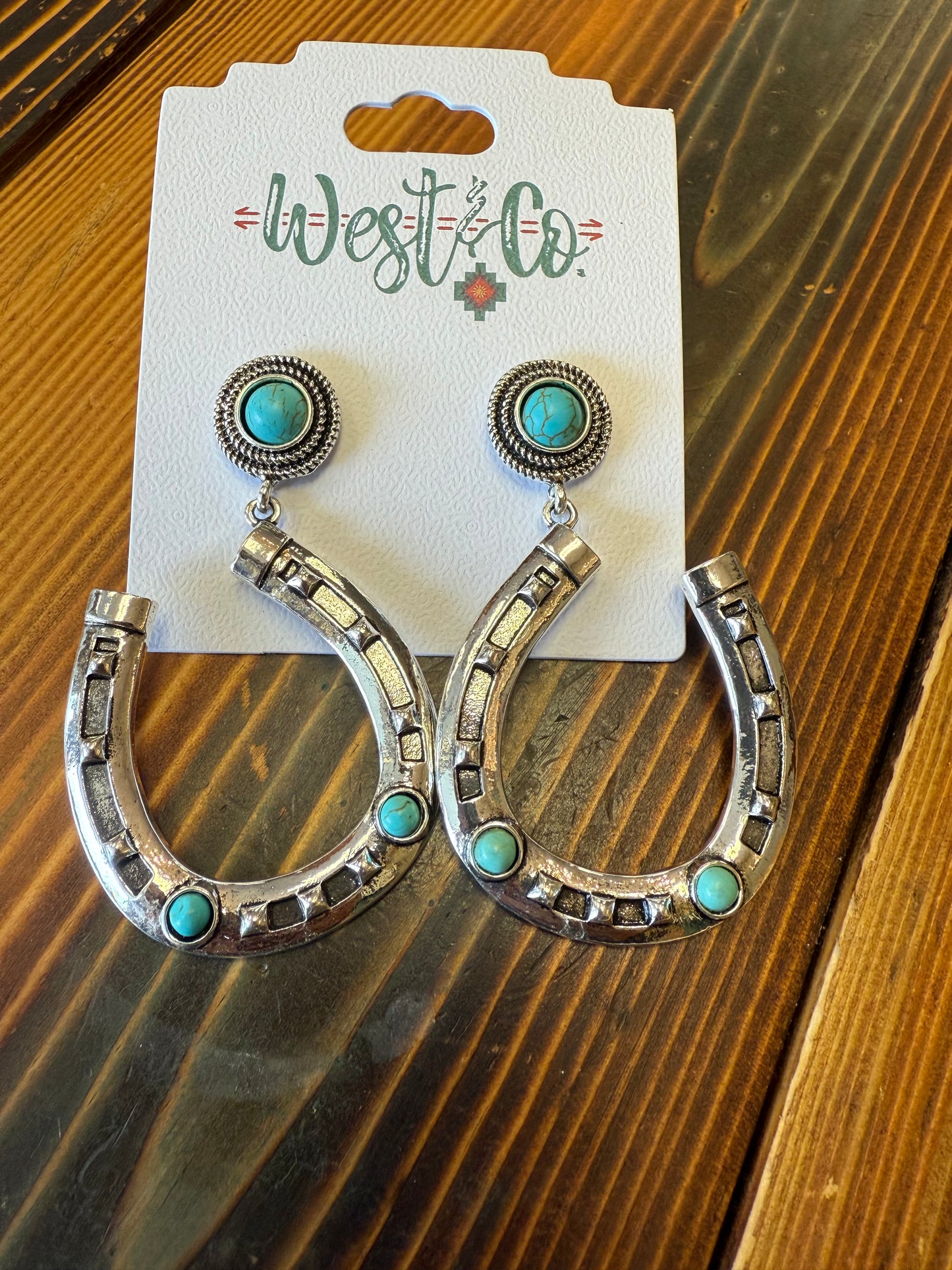 Burnished Turquoise and Silver Horseshoe Earrings