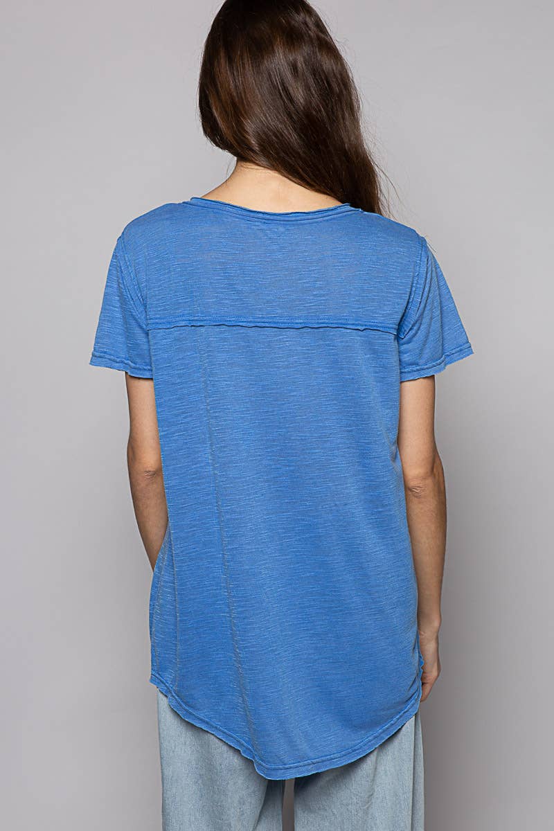 Scoop Neck Rayon Slub Tee with Pocket Front and Short Sleeve