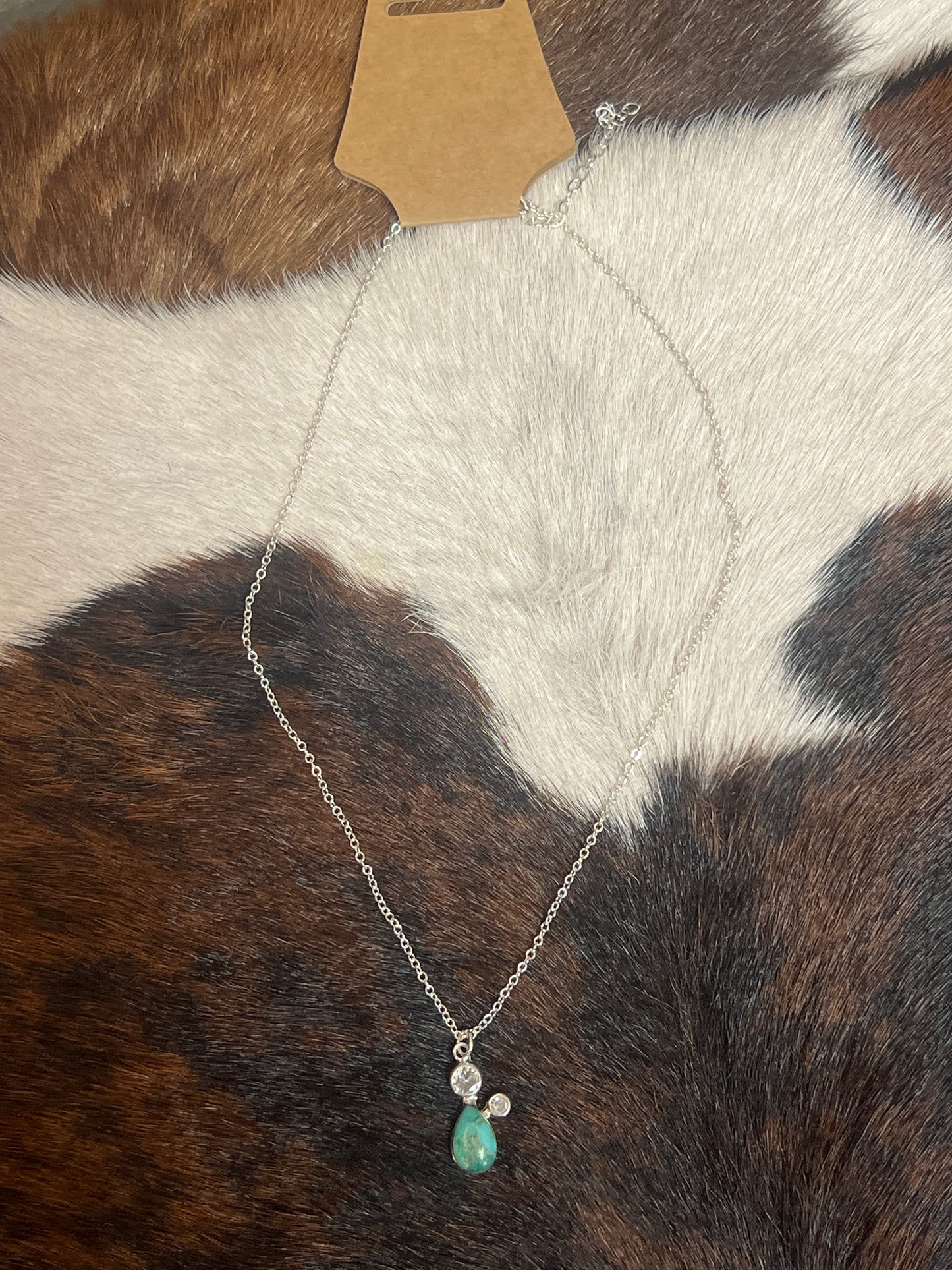 Turquoise Tear Drop Double CZ Necklace