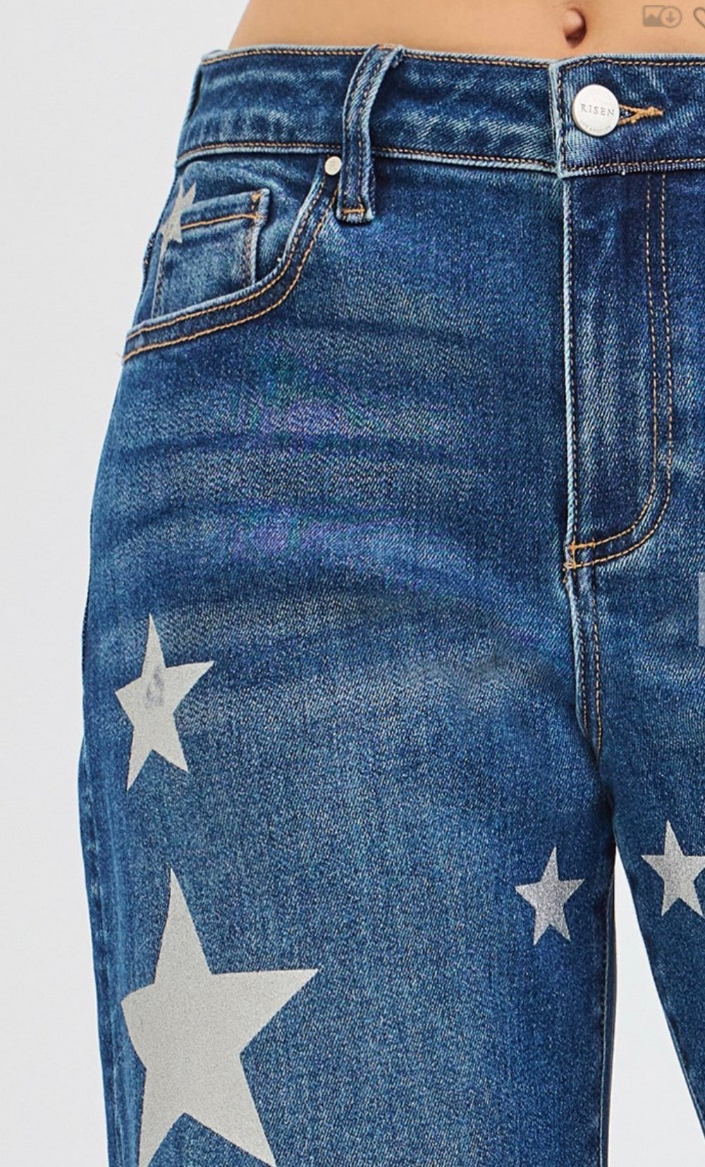 Risen Barrel Leg Star Printed Jeans-Stretchy