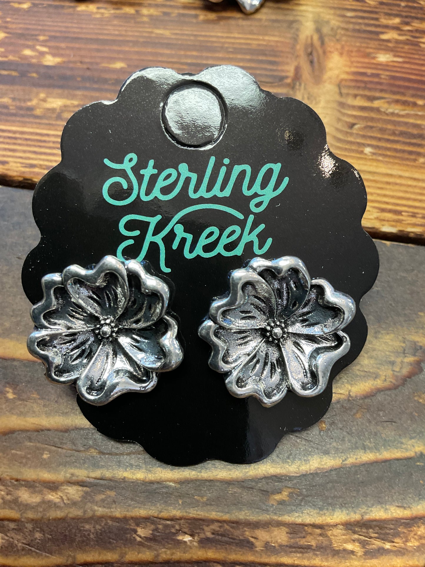 Tooled Flower Earrings