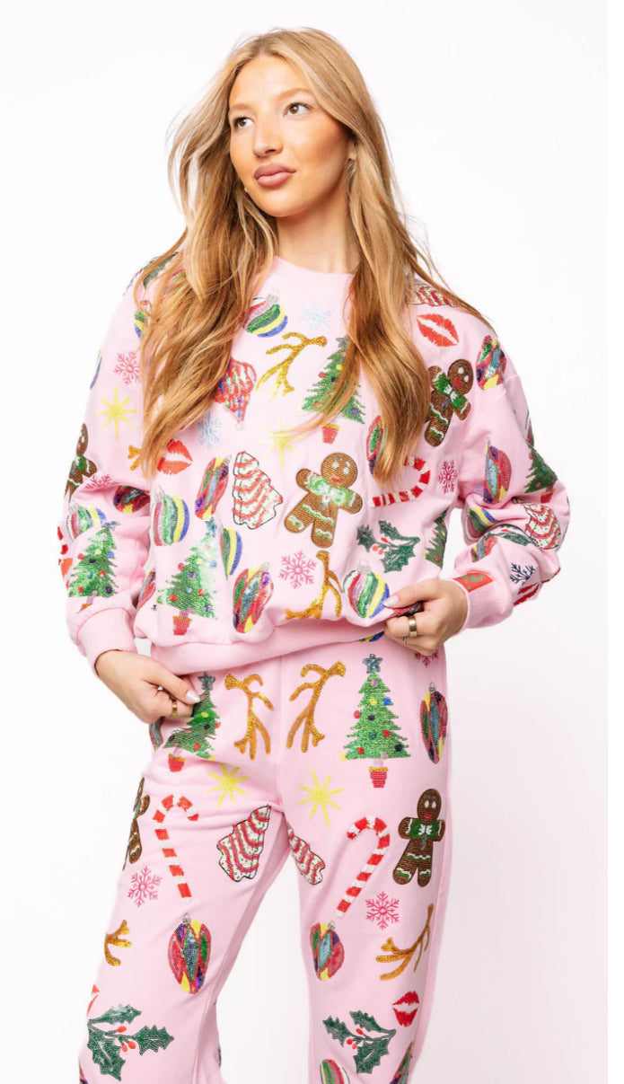 Queen Of Sparkles Light Pink Christmas Icon Sweatshirt/Sweatpants
