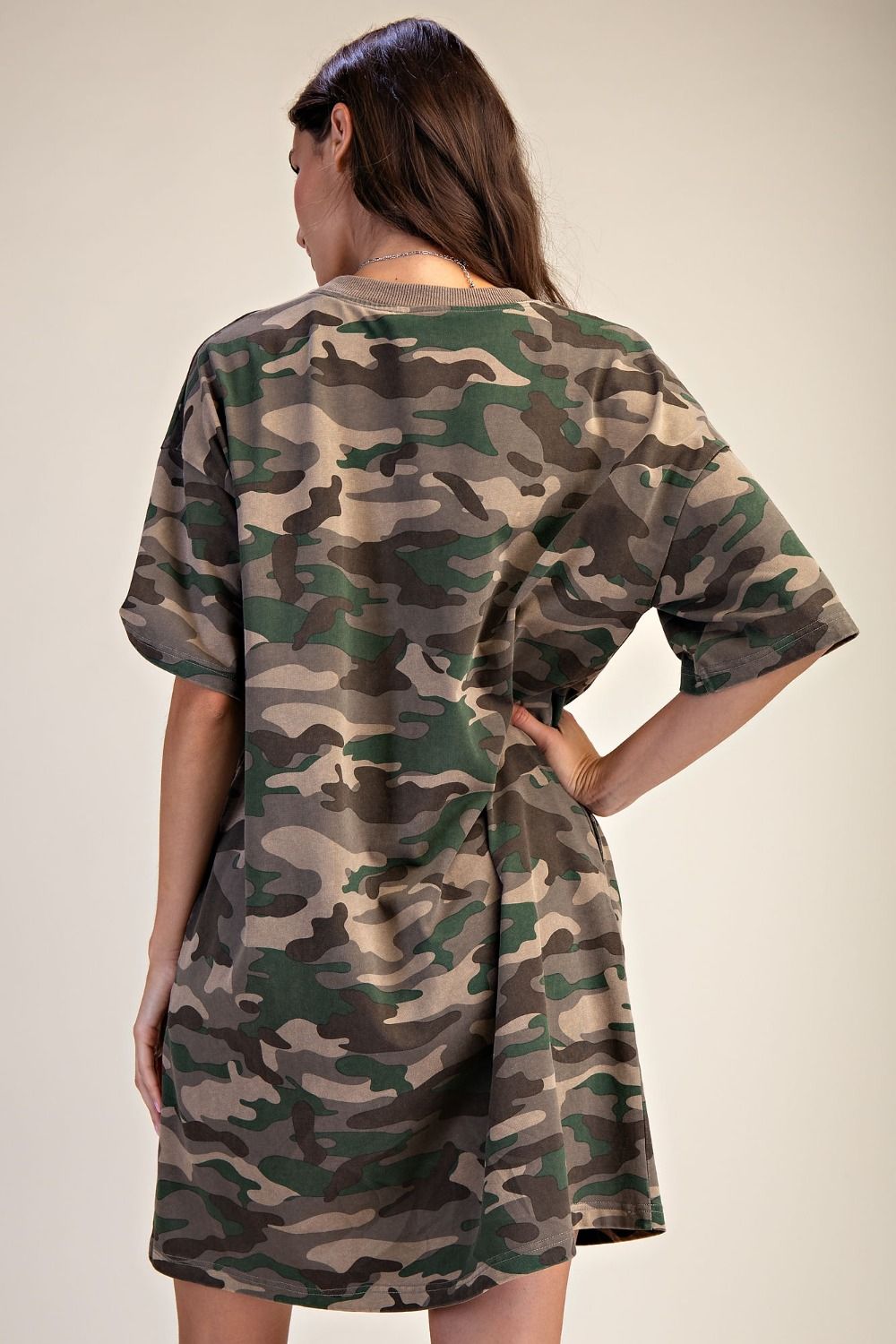 CAMOUFLAGE PRINT WASHED TSHIRT DRESS