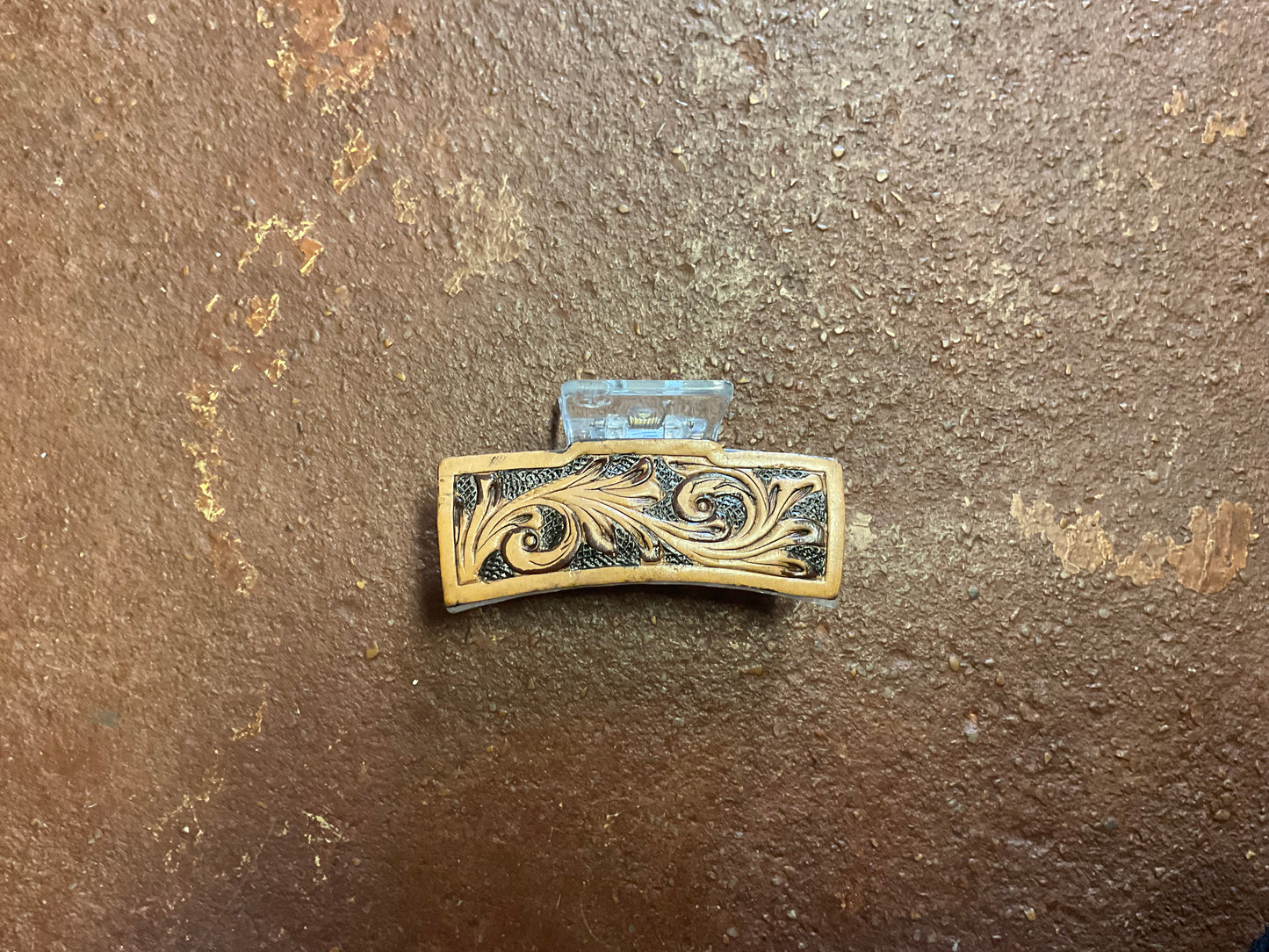 Tooled leather claw clip