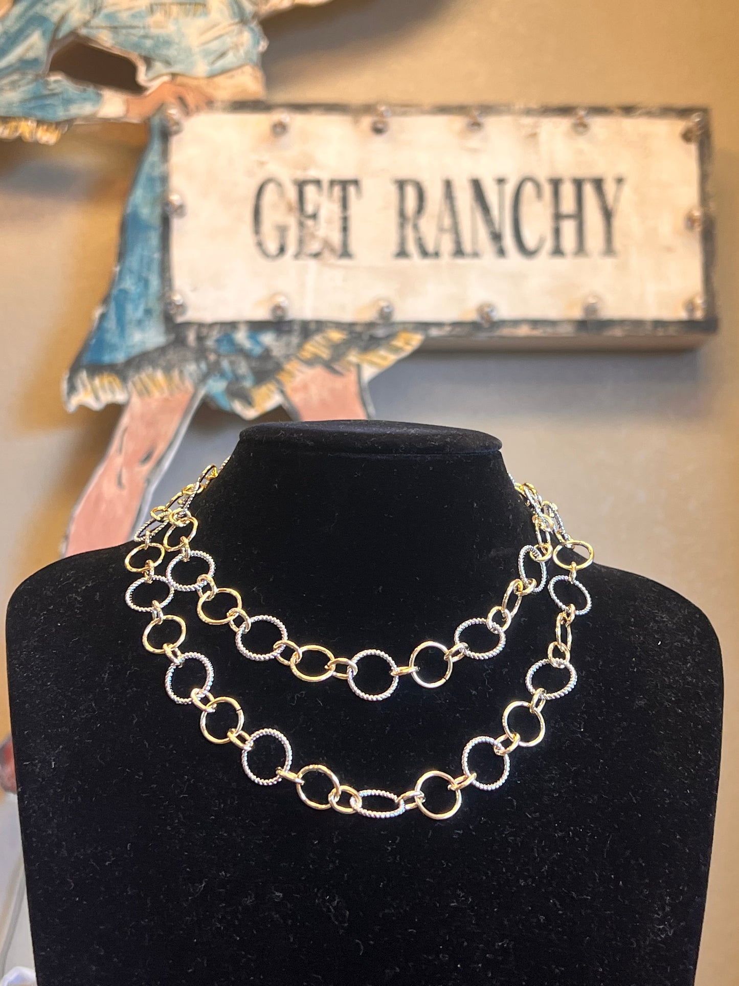 Two Toned Circle Link Necklace