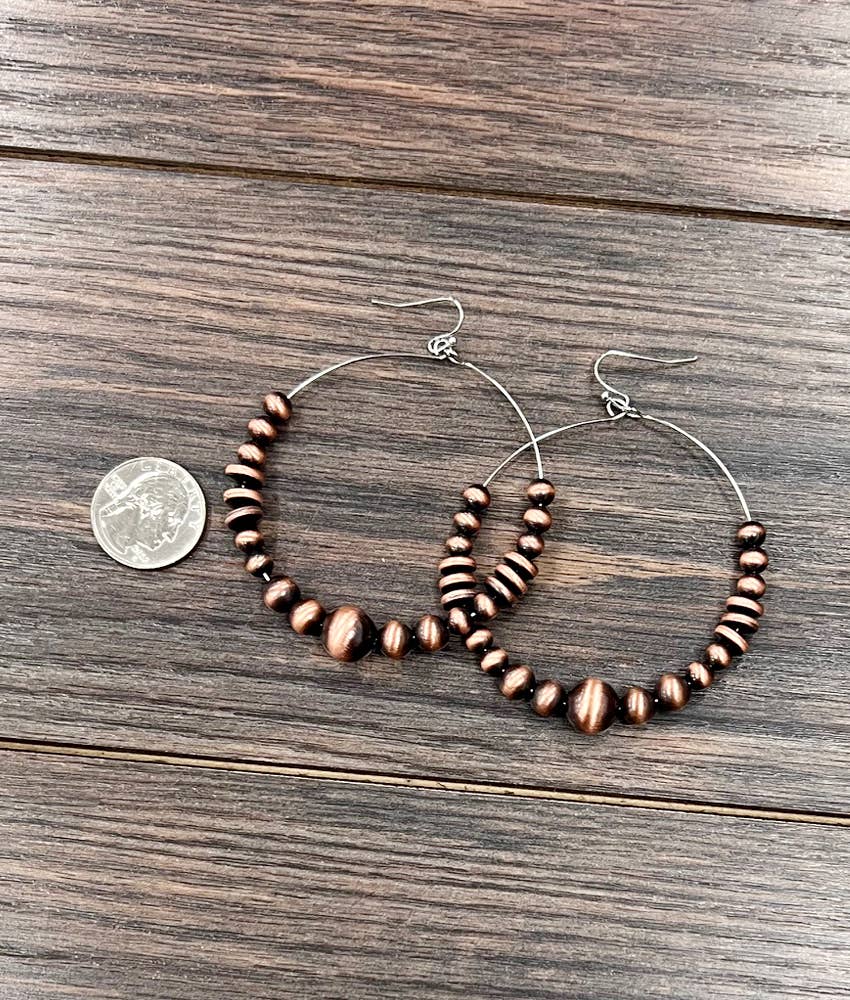 Beaumont Handmade Copper Navajo Bead Hoop Earrings