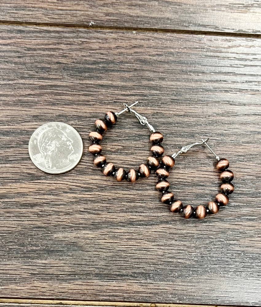 Beeville Copper Navajo Bead Hoop Earrings