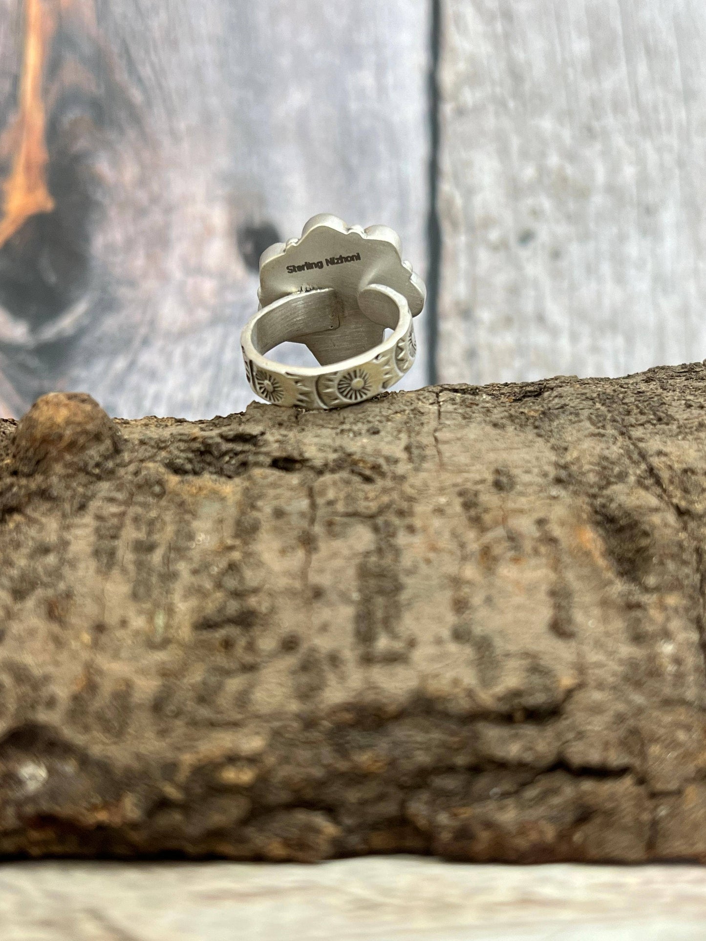 Handmade Sterling Silver Cotton Candy Turquoise Adjustable Ring with Signed Nizhoni