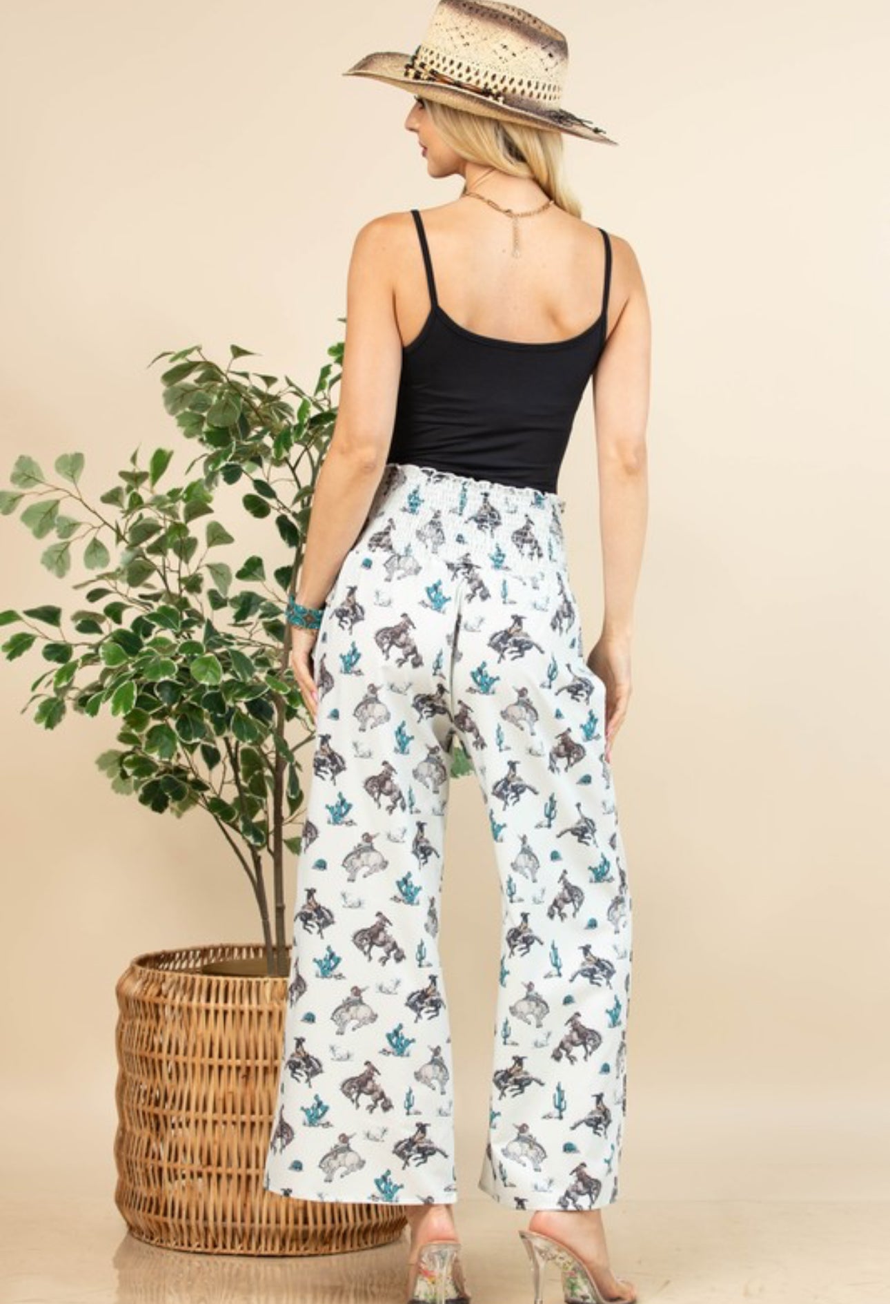 Western Print Smock Waist Pants
