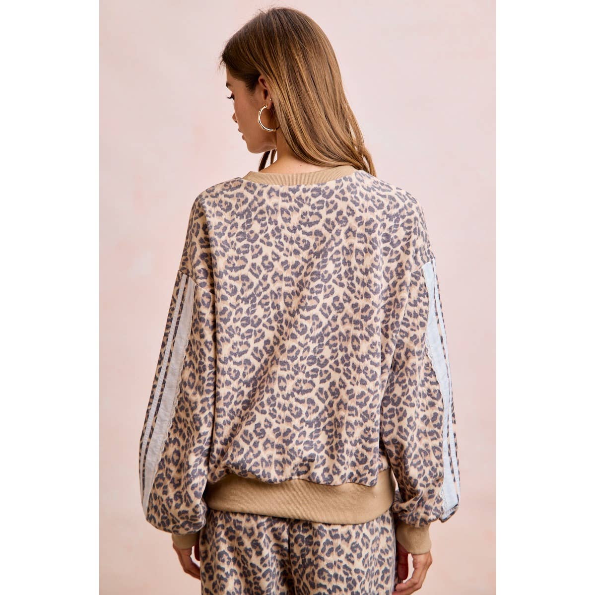 LEOPARD FRENCH TERRY LACE CONTRAST SWEATSHIRT TOP