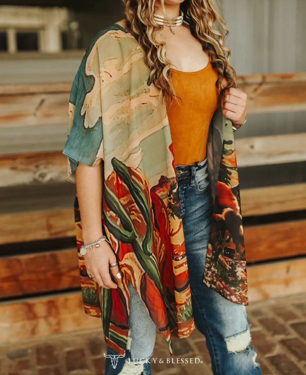 Vintage Western Cowboy Desert Printed Kimono