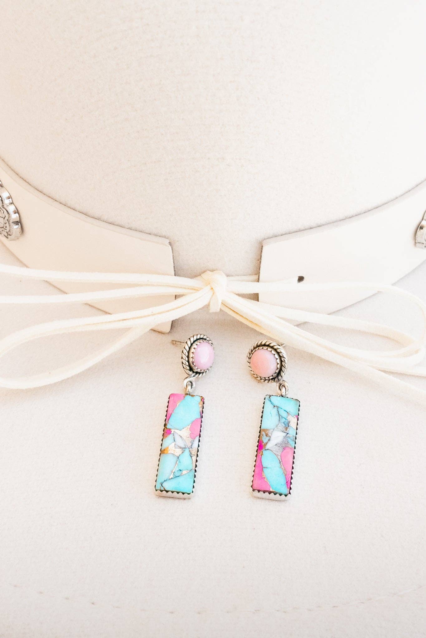 Pink Conch & Cotton Candy Stud Drop Earrings